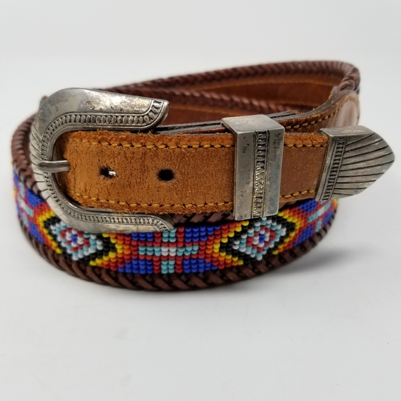 Vtg Leather and Beaded Western Belt